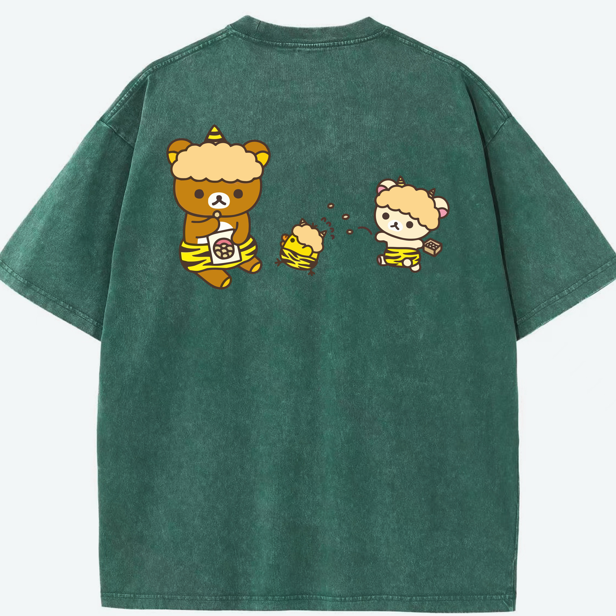 （画像用） リラックマ リラックマ キイロイトリ Rilakkuma Korilakkuma Kiiroitori 綿100% ヴィンテージ風 半袖Tシャツ（背面プリント）